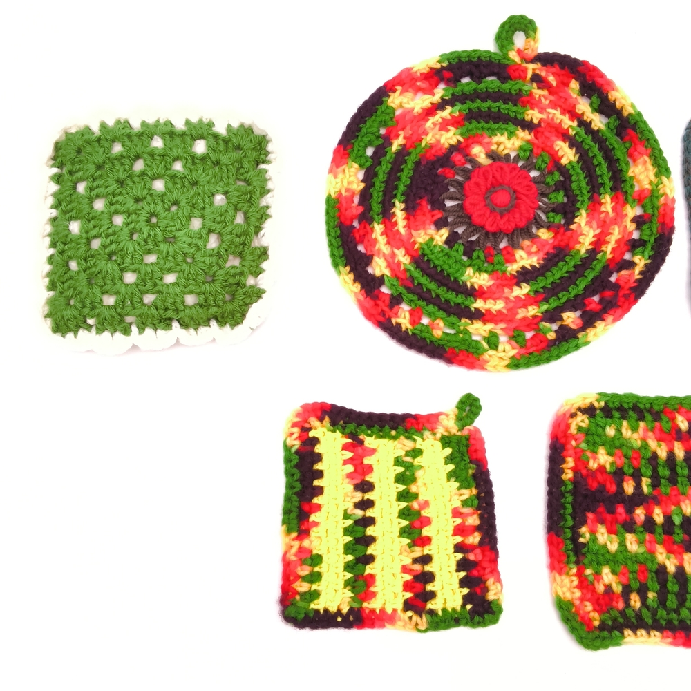 Vintage Style Crochet Potholders - Colorful Handmade Hot Pads, Set of 5 - Picture 6 of 9